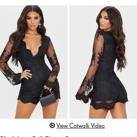 PrettyLittleThing Pants - NWOT Black lace sleeve romper